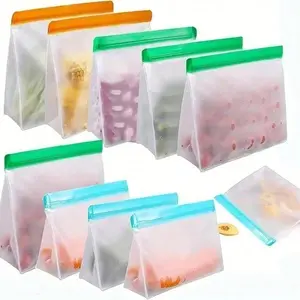 3 Units Leak-Resistant Stand-Up Food Preservers - Innovative Silicone Zip-Closure Design For Secure Sealing, Reusable Containers That Effectively Preserve Freshness, Ideal For Meal Preparation And Convenient Food Storage
