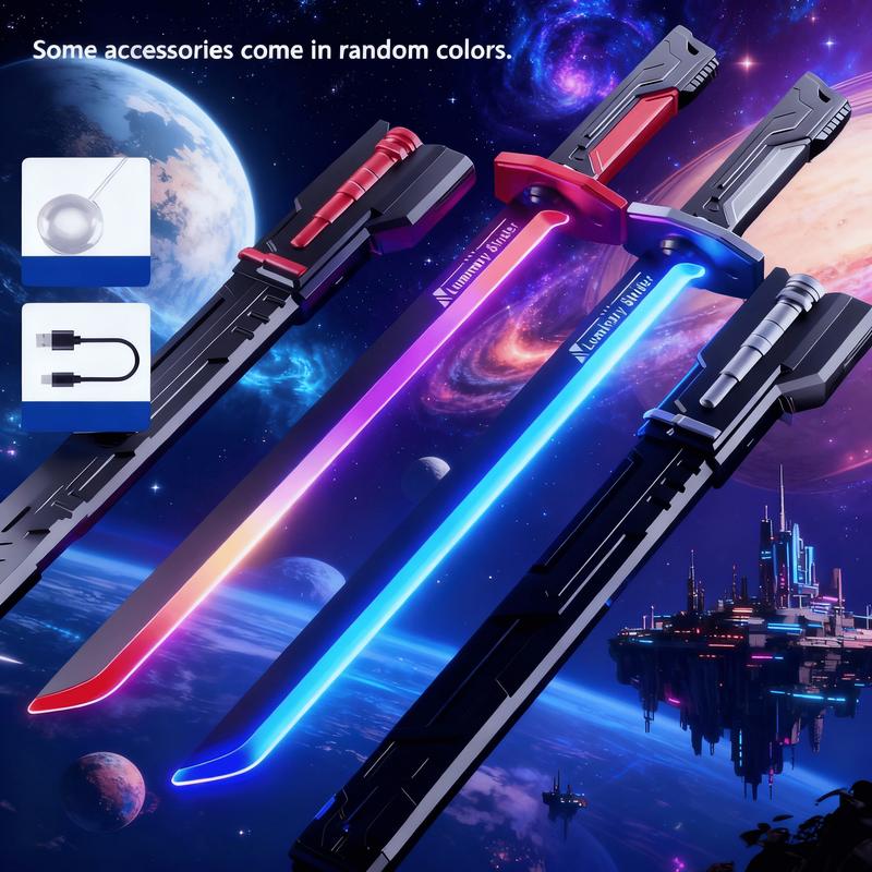 Cyberpunk Neon Sword Lightsaber Toy 31.5" Spark Blade Sound & Fog Eight-Color Streaming Light Effect Type-C Rechargeable for Rave, Cosplay & Display