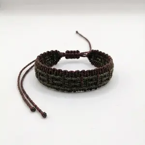 Unisex Bracelet Woven Macrame Thread Peruvian Handcraft with Adjustable Closure System and Geometric Design