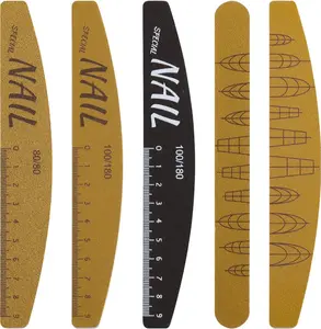 Nail File and Buffer Kit 5Pcs Professional Trimed & Shaped Nail Shine Polishing Emery Boards Double Side Reusable Washable Manicure Tools Smoothing Sticks 80/100/150/180/240 Grit