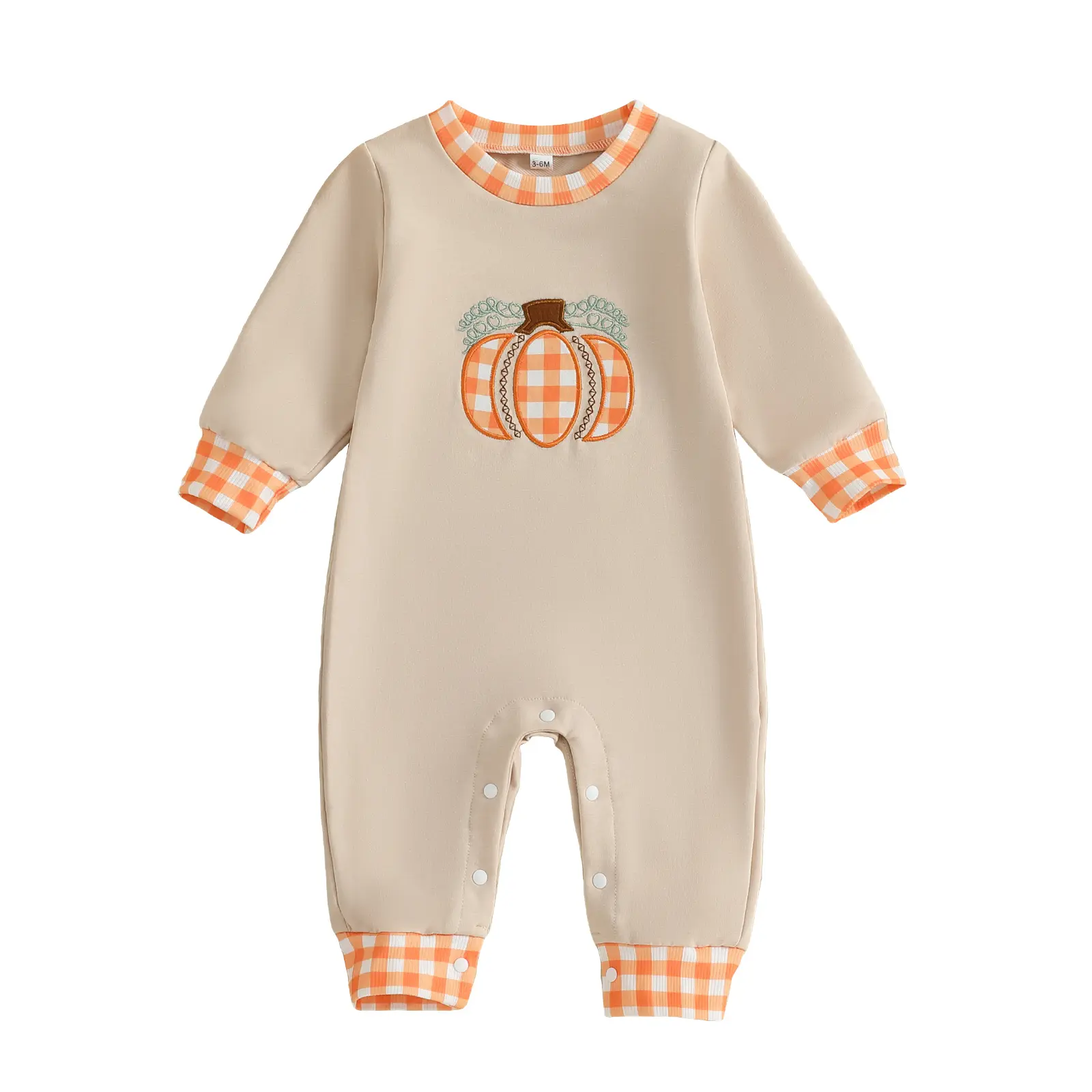 Baby Boy Girl Crew Neck Halloween Outfit, Pumpkin Embroidery Long Sleeve Romper, Newborn Fall Winter Bodysuit Jumpsuit