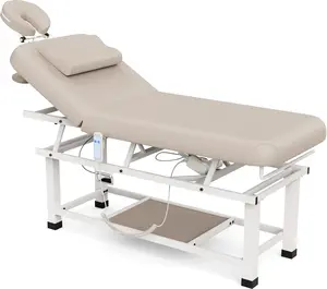pouseayar Heavy Duty Electric Stationary Massage Table with Backrest Adjustable and Storage Space for Treatment/Medical Spa/Facial/Beauty/Massage Bed and More - 30 x 75 - Beige Gray