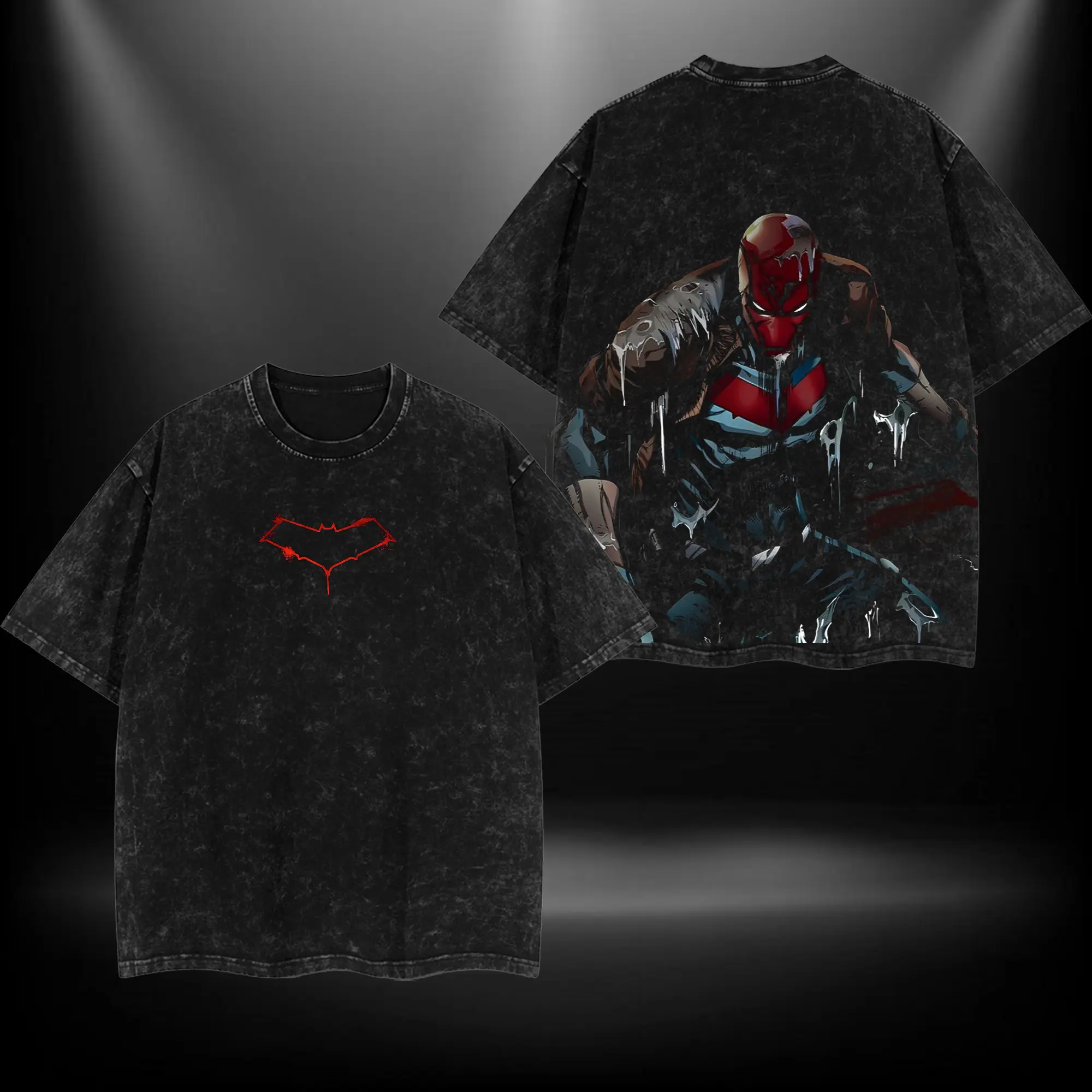 The Dark Style Dark Redhood Jason Todd DCU Double Printed Oversized Washed Tee Man Comic Lover Designer Shirts Men's Heavyweight Cotton T-shirt Retro Lightweight Streetwear T-Shirts