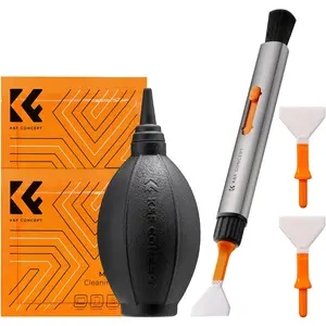 K&F CONCEPT Camera Cleaning Kit, 6 in 1 with Vacuum Cloth*2, Replaceable Cleaning Pen, Full Frame Cleaning Wand*2, Silicone Black Air Blow Compatible with Canon Nikon Cameras Cleaning Tool Accessories