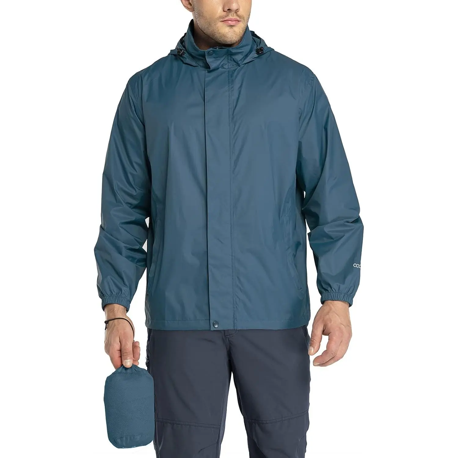 Packable Rain Jacket Men's Lightweight Waterproof Rain Shell Jacket Raincoat with Hood for Golf Cycling Windbreaker