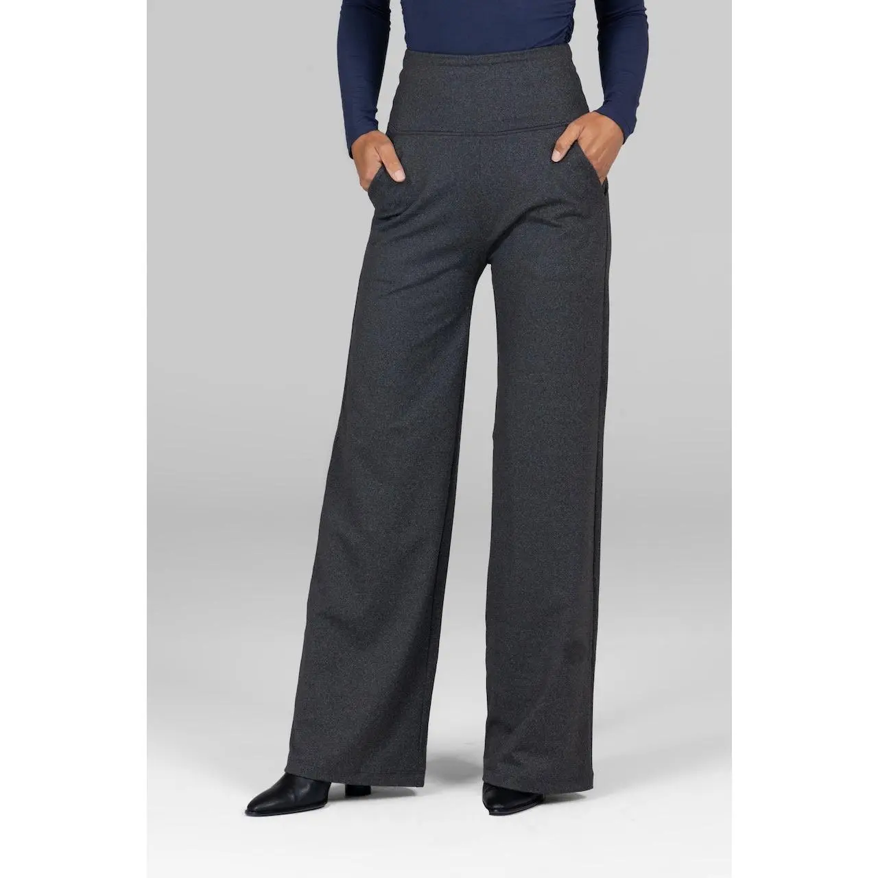 HIGH WAIST WIDE LEG PANT: CHARCOAL GREY