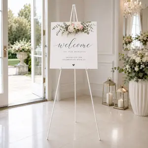 Adjustable Foldable Metal Easel Stand, 80-168cm Portable Tripod Display Holder for Wedding Signs, Posters, Photos and Lightweight Art, Compact 37cm Storage, Non-Slip Feet, Black or White