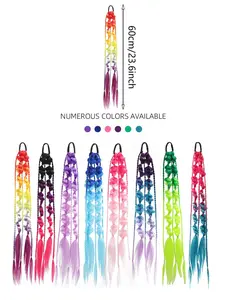 Girls Rainbow Gradient Twist Long Realistic Hairband Ponytail Hair Tie, Dual Color Bubble Lantern Braid, Role Play and Music Festivals