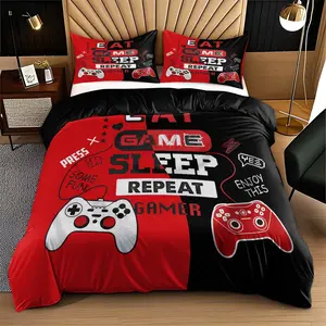3-Piece Game Controller Print Bedding Set, Soft Breathable Fabric, All-Season Use, Includes 1 Fitted Sheet + 2 Pillowcases