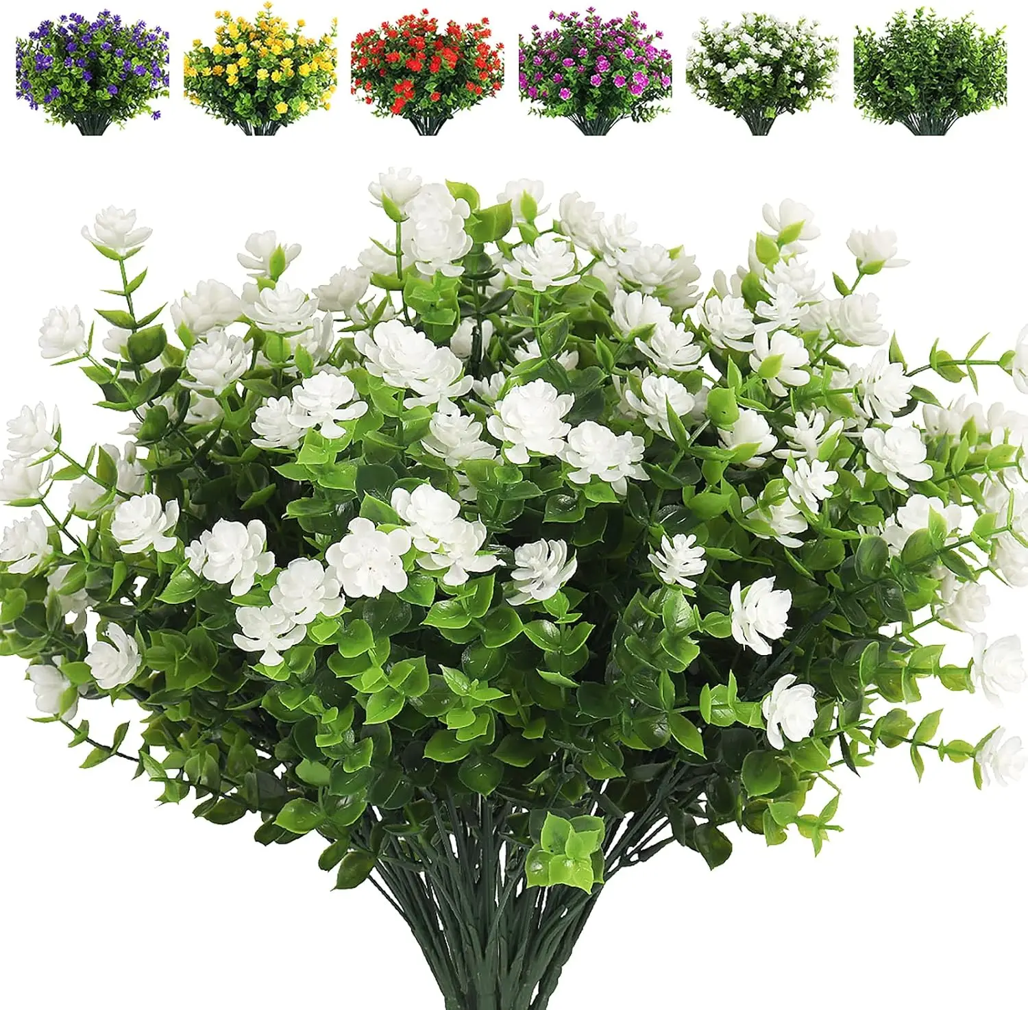 10pcs White Decorative Artificial Flower Bouquet Set, UV-Resistant No-Fade Faux Plastic Plants with Photorealism & Handmade Look, Artificial Flower Decorations for Outdoor Decor & Daily Use - Home Improvement Building Supplies