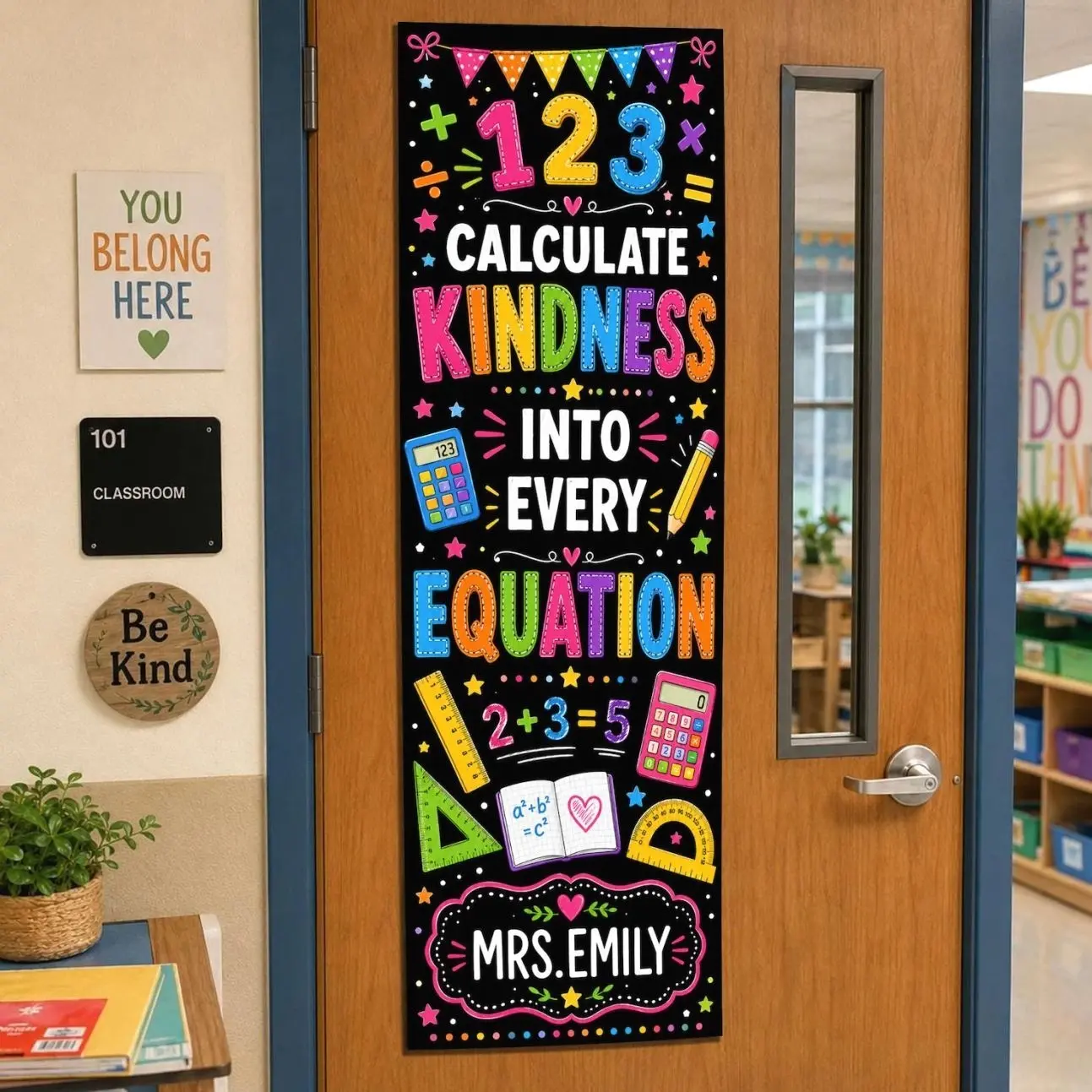 Personalized Math Teacher Linen Door Banner: Custom Classroom Tapestry