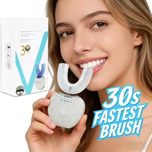 Automatic 360° U-Shaped Electric Toothbrush with Blue Light, Ultrasonic Full Mouth Sonic Cleaner, Hands-Free, USB Rechargeable, 3 Cleaning Modes