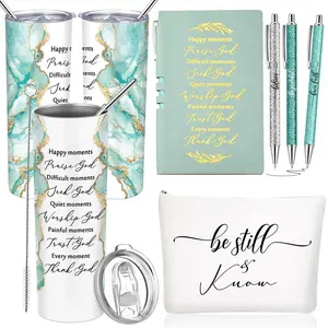 Domensi 6 Pcs Christian Gifts for Men Women Green 20 oz Marble Sign Tumbler Makeup Bag A6 Notepad with Ballpoints Religious Appreciation Gift for Pastor Pastors Wife Godmother Sunday School Church