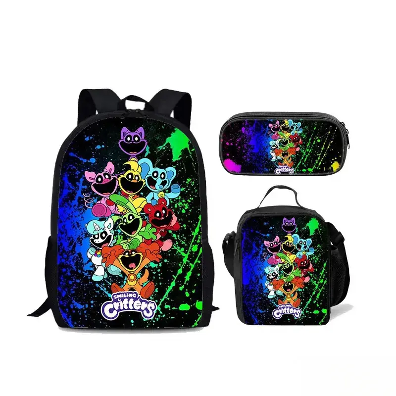 Smiling Critters 3pcs Set  School Bags Shoulder Bag Pencil Case Computer Book Bags bucked up backpack