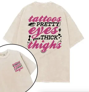 Tattoos Pretty Eyes and Thick Thighs Printed Gym Shirt, Vintage Washed Tee, Gym Shirt Women Top