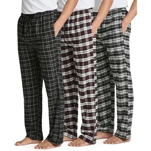 3 Pack: Men's Soft Cotton Flannel Pajama Pants PJ Lounge Bottoms Elastic Waist Pockets (Big and Tall)