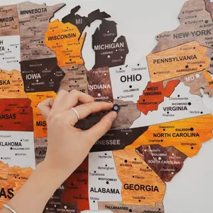 US Map Wall Art with FREE Pins – Wooden Travel Puzzle, Push Pin Decor for Home