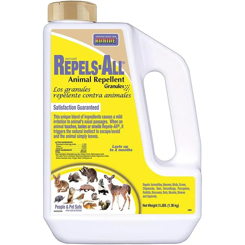 Bonide Repels-All Animal Repellent Granules, 3 lbs Ready-to-Use, Deer & Rabbit Deterrent for Lawn & Garden Pest Control