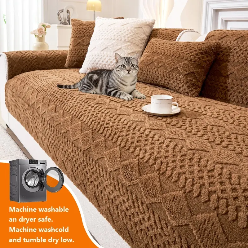 Plush Sofa Slipcover Protector, Pet-Friendly Non-Slip Decorative Couch Cover, Cover for Couch, Polyester Material, Fits 1234 Chairs, Universal Sofa Covers Washable Sofa Protector