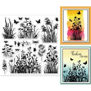 Flowers Grass Reeds Clear Stamps for DIY Scrapbooking Wildflowers Silicone Stamp Seals 5.9x5.9inch Transparent Stamps for Cards Making Journal Decoration