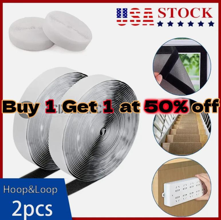16.4FT Hook and Loop with Strong Self Adhesive Tape Strip Back Fastener Roll US
