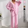 【Black Friday】Women's V-Neck Drop Shoulder Button Front Long Sleeve Cardigan & Elastic Waist Wide-Leg Pants, Casual Two-Piece Set for Fall & Winter, Cozy Solid Color Knitwear