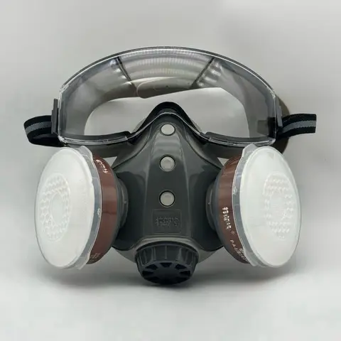 Reusable Half-Face Mask with Integrated Goggles, Organic Vapor Gas OR Dust Respirator,  for Painting, Pesticide Spraying, Chemical Work, Renovation, Formaldehyde, Sanding & Grinding, Safety Gear, Safety Equipment