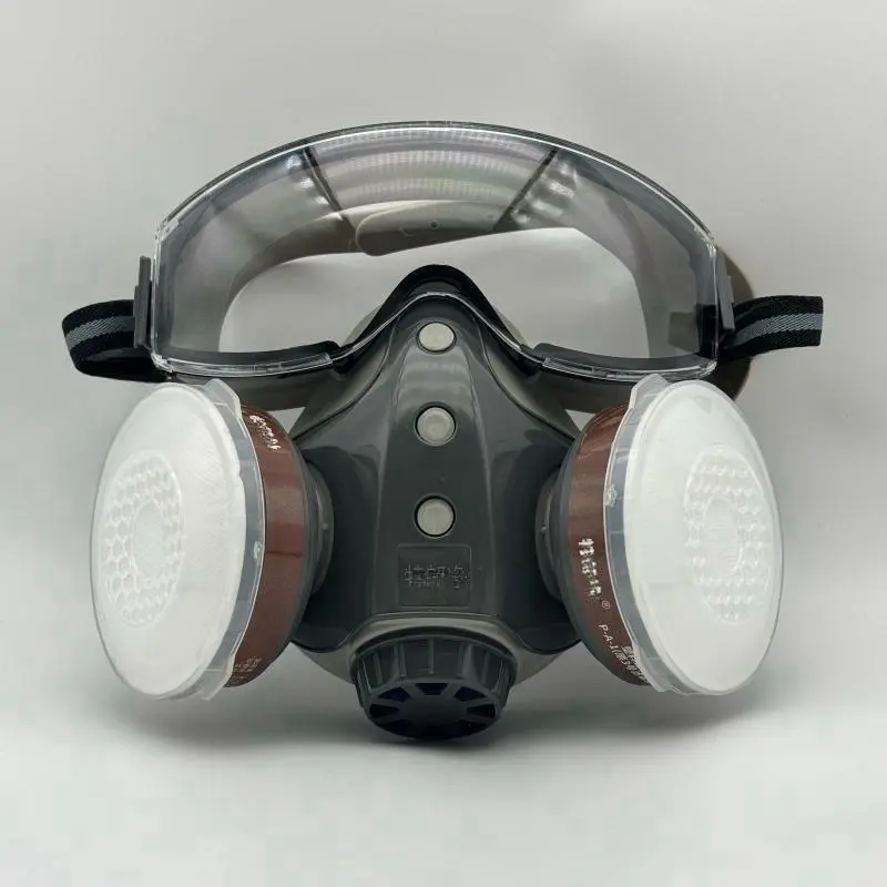 Reusable Industrial Gas Mask with 2 Filters, Dustproof Paint Spray Mask with Goggles, Protective Mask for Chemical Work