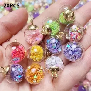 20Pcs Colorful Starry Sky Glass Beads, Transparent Round Beads with Sparkling Sequins & Shiny Stars, Ideal for DIY Phone Charms, Jewelry, Bag Decor & Christmas Ornaments, Perfect Dreamy Gifts