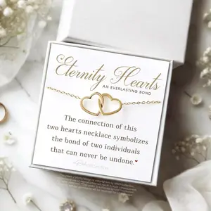 Interlocked Heart Necklace Gift - Two Hearts Infinity Necklace Engraved Names - Double Linked Pendant Eternity Bond Symbolic Jewelry for Her