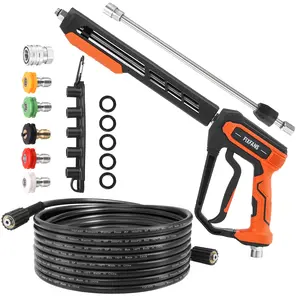 Pressure Washer Gun and Hose Kit, 25 FT High Power Washer Hose with Replacement Wand Extension, 5 Nozzle Tips, M22 Fitting