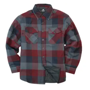 Men's Quilted Lining Button Up Plaid Flannel Jacket with Side Pockets