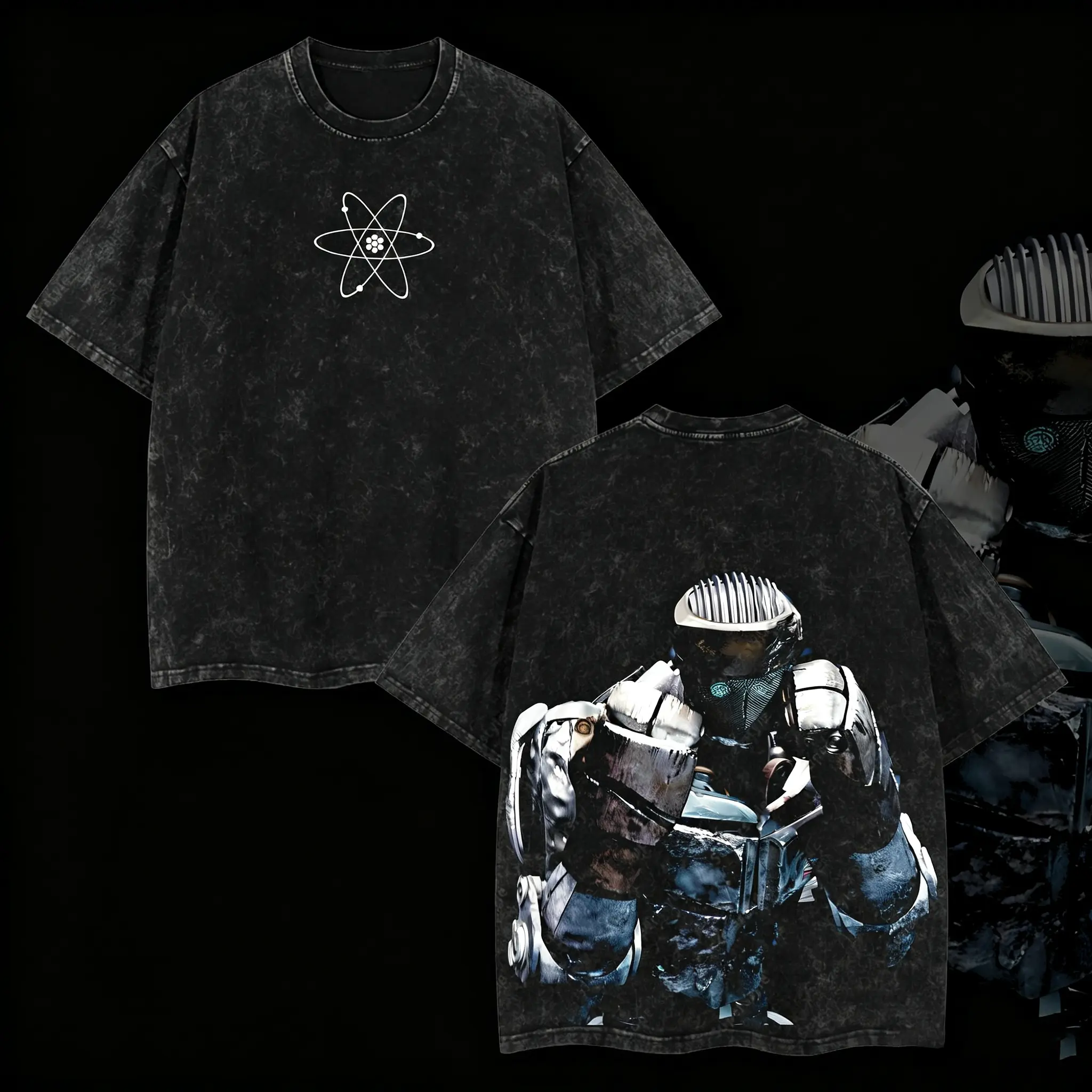 Atom - Real Steel Edition Double Printed Oversize Lightweight Acid Washed T-Shirt