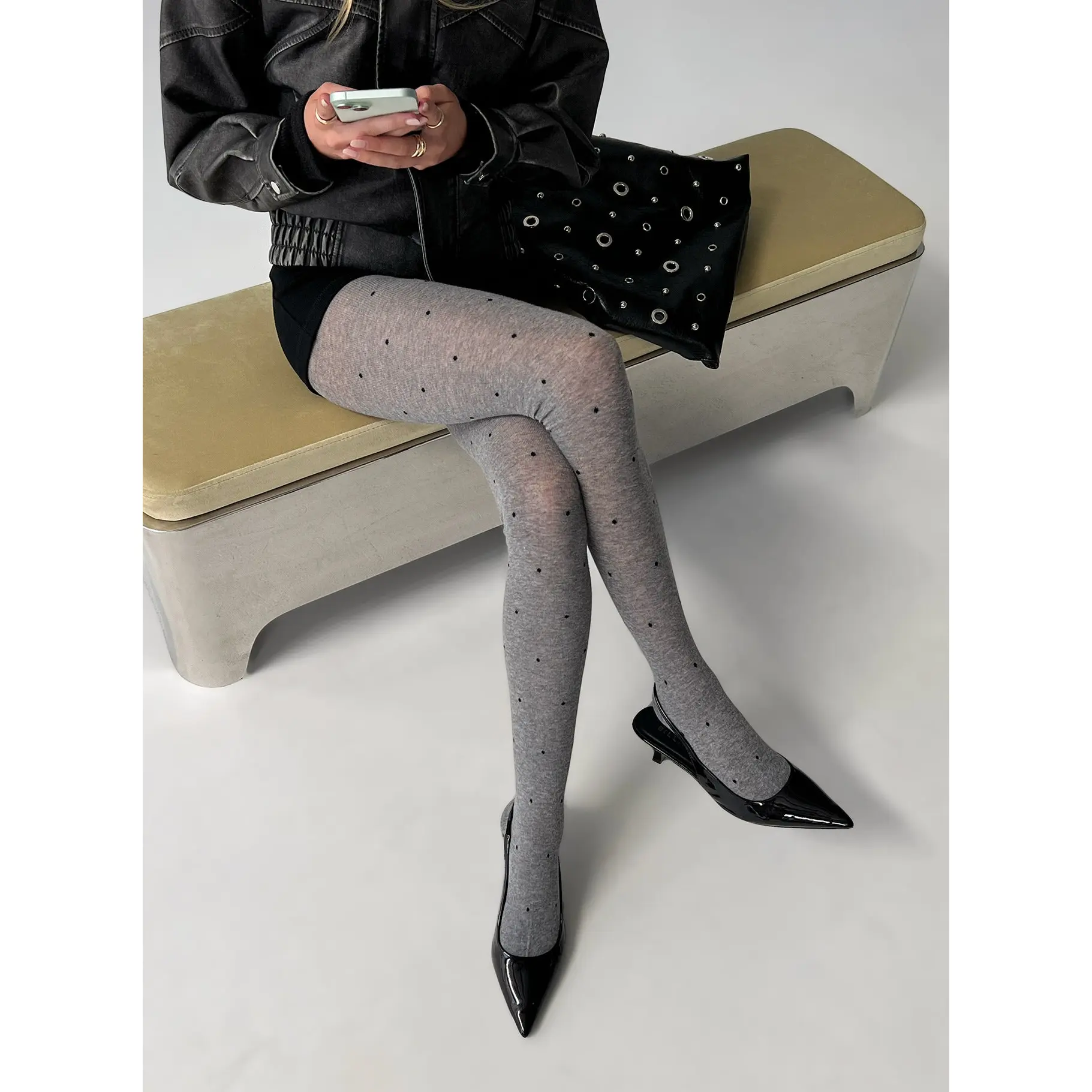 Coretta Tights Grey / Black Polka