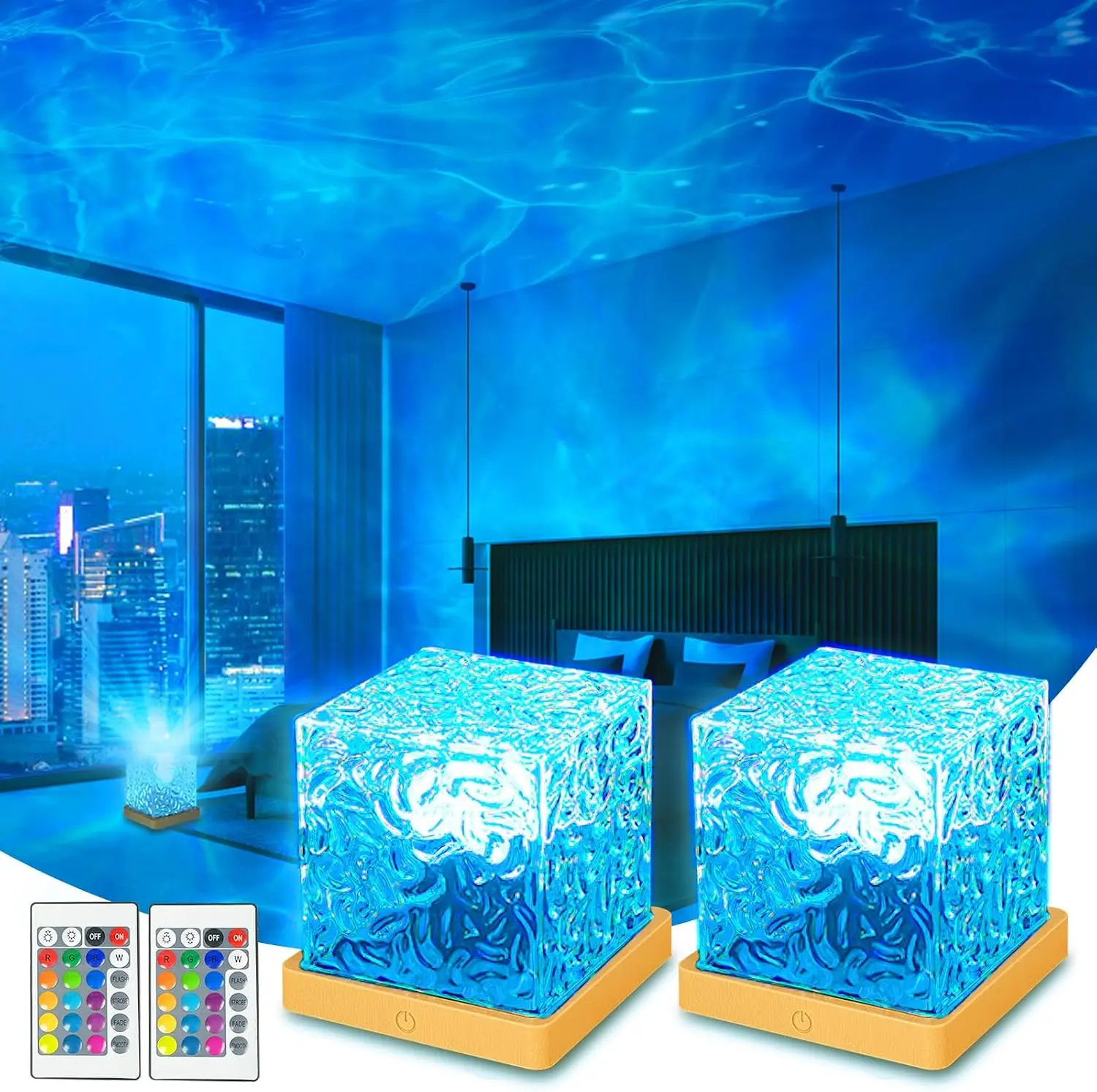 Rechargeable Shower Light No Wiring,Ocean Wave Projector Light with Remote, 16 Color Ambient Lighting for Room，Romantic Shower Light for Bedroom Decor, Relaxation Mood Lighting, Living Room, Ceiling Projection, Party or daily unwind.