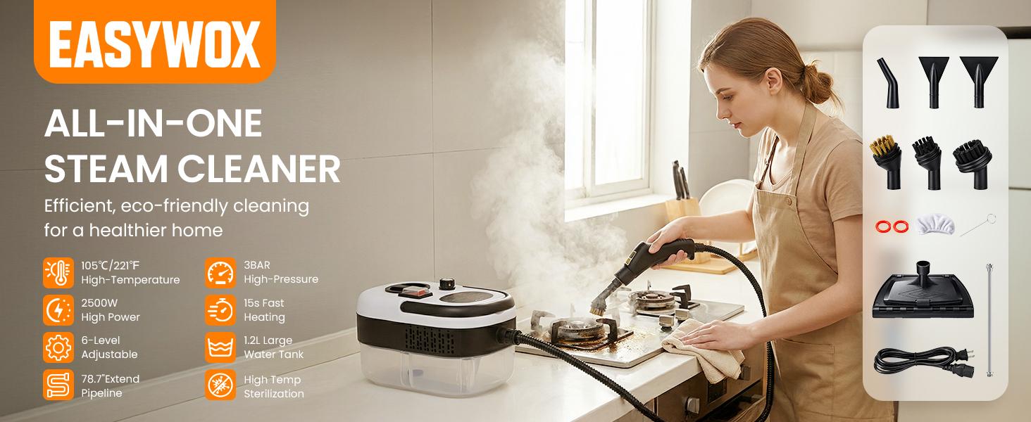 EasyWox Handheld Pressurized Steam Cleaner, Handheld High Temp Portable Cleaning,Multipurpose Steamer for Home Use, Pressurized Steamer for Cleaning Floor, Upholstery EasyWox Handheld Pressurized Steam Cleaner, Handheld High Temp Portable Cleaning,Multipurpose Steamer for Home Use, Pressurized Steamer for Cleaning Floor, Upholstery