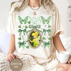 Comfort Color/Gildan Vintage #DisneyTinkerbell Coquette Bow Shirt, #DisneyPrincessTinkerbell shirt, Magic Kingdom shirt, Pixie Dust shirt