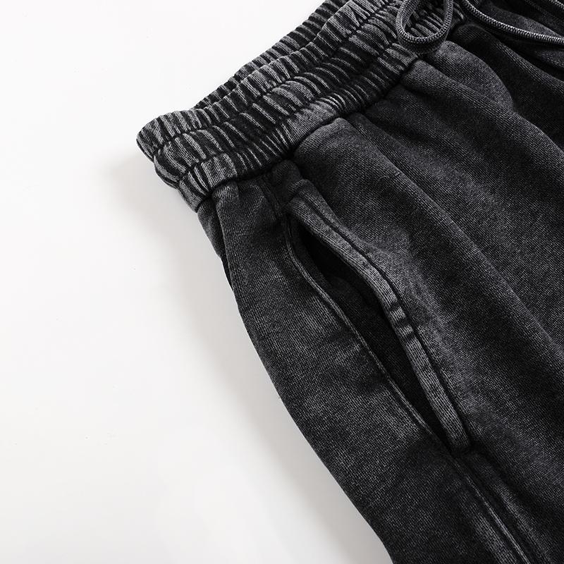 Women's Vintage High-Waisted Baggy Sweatpants - Distressed Wash, Loose Straight Wide-Leg, Drawstring Elastic, Light Cotton Blend, Basic Minimalist Casual Outdoor Pants for Back to School