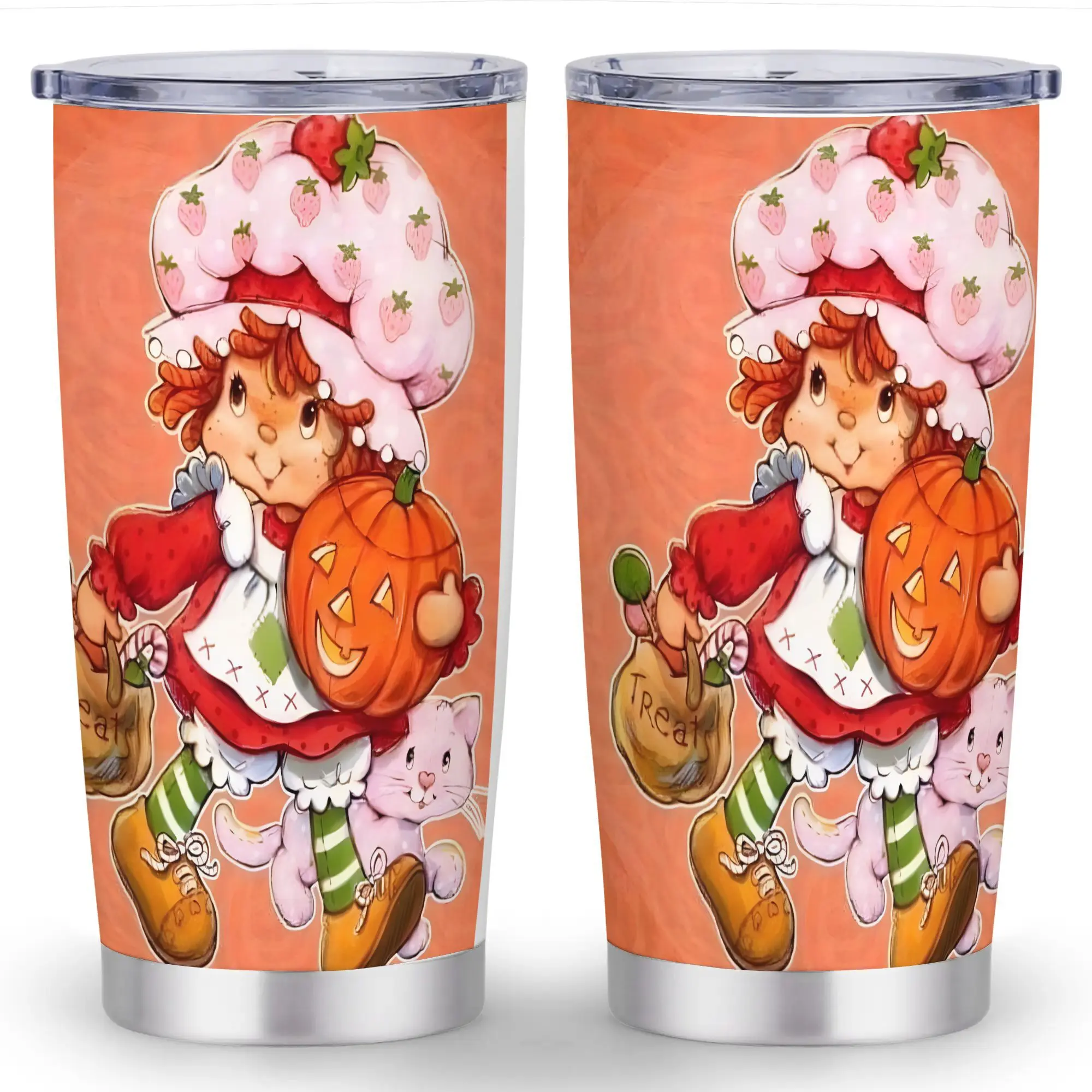 1pc 20oz  Strawberry Heart Tumbler, Cute Strawberry Cup with Lid, 304 Stainless Steel Mug for,, Birthday Party, Strawberry Shortcake Cup,  Strawberry Tumbler