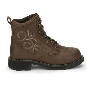 Justin Original Workboots Womens Katerina 6 Inch Waterproof Steel Toe Lace Up  Work/Duty - Brown