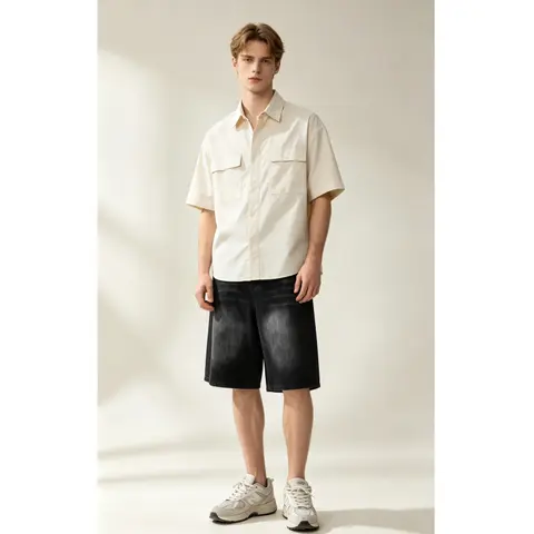JUNBAOSS Men's Baggy Jean Shorts Y2K Casual Vintage Wide Leg Skater Denim Shorts Fashion Comfy Loose Fit Long Streetwear Hip Hop Summer Jorts Denim Shorts Below Knee five-point pants