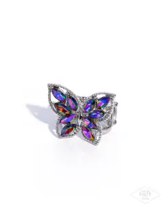 Fluttering Fashionista - Multi UV Rhinestone Silver Butterfly Ring - Bring Back - Paparazzi