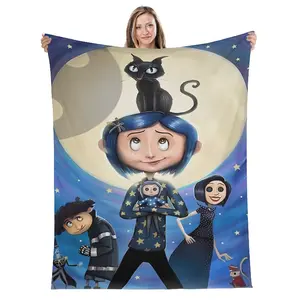 C-coraline Cartoon Printied Blanket Warm Beautiful Flannel Soft and Comfortable Blanket Home Travel Blanket Birthday Gift