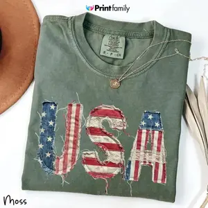 Comfort Colors USA Floral PRINT T-shirt, Faux Patchwork Patriotic T-shirt, Vintage USA Flag Shirt, Fourth Of July Mama Shirt, 250 Year Of Freedom Shirt - Printfamily