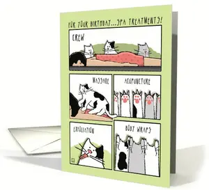 Funny Spa Treatments With Cats for Your Birthday card