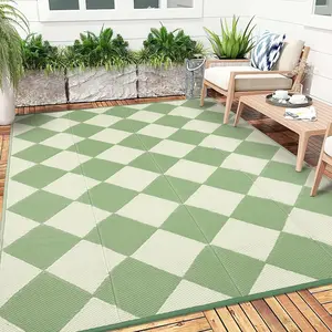 Outdoor Rug 9x18 Area Rugs for Patio Waterproof Plastic Straw Rug Reversible Patio Rugs RV Camping Outdoor Carpet for Porch Patio Outside RV Deck Balcony Picnic Beach Decor Trellis-Green/Beige