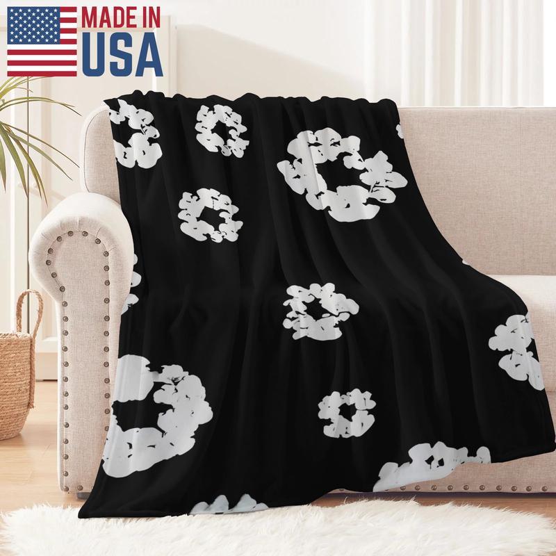 Luxury Cozy Black D-Denim Flannel Blanket with Unique White T-Tears Prints, Soft Plush All-Season Throw for Sofa, Bed, Modern Home Decoration,Perfect Birthday, Christmas, Halloween Gift