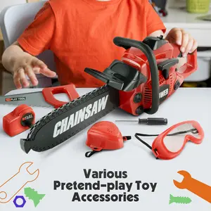 Toy Chainsaw For Kids - Pretend Play Series Kids Tool Set, Battery Powered With Pull Cord, Rotating Chain And Realistic Sounds - STEM Playset Toys Kit, Christmas Gifts Gift For Boys & Girls