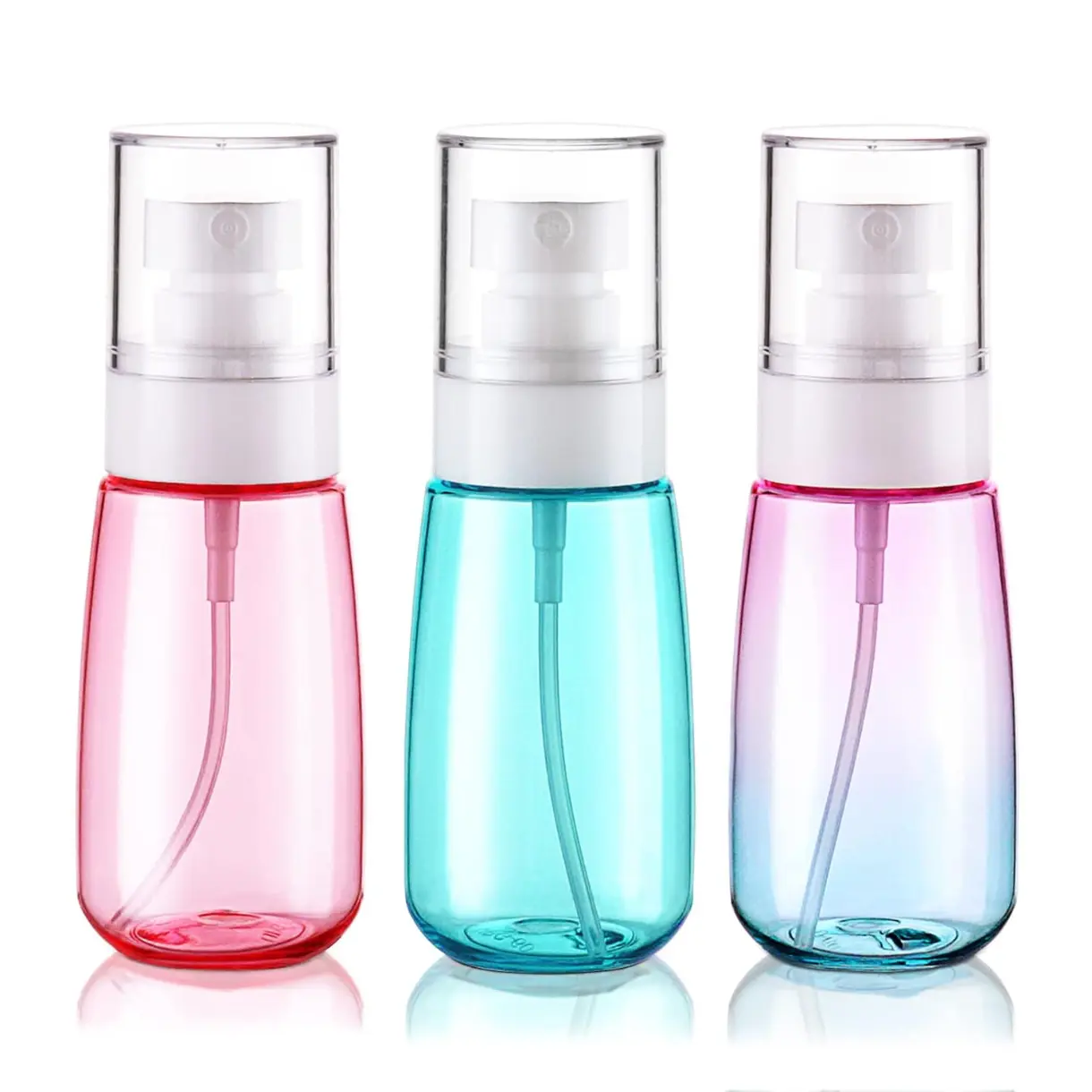 Travel Spray Bottle TSA Approved 2oz 60ml 3 Pack Leak Proof Fine Mist Empty Plastic Refillable Spray Bottle for Perfume Essential Oils Toners Rose Water Cosmetics (3color)