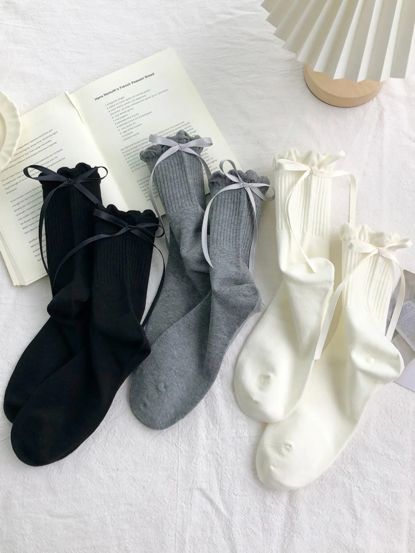 3pairs Set elegant bow tie tassel lace mid tube Fitted socks comfortable, breathable, non slip casual socks suitable for women's everyday work socks Breathable fabric socks